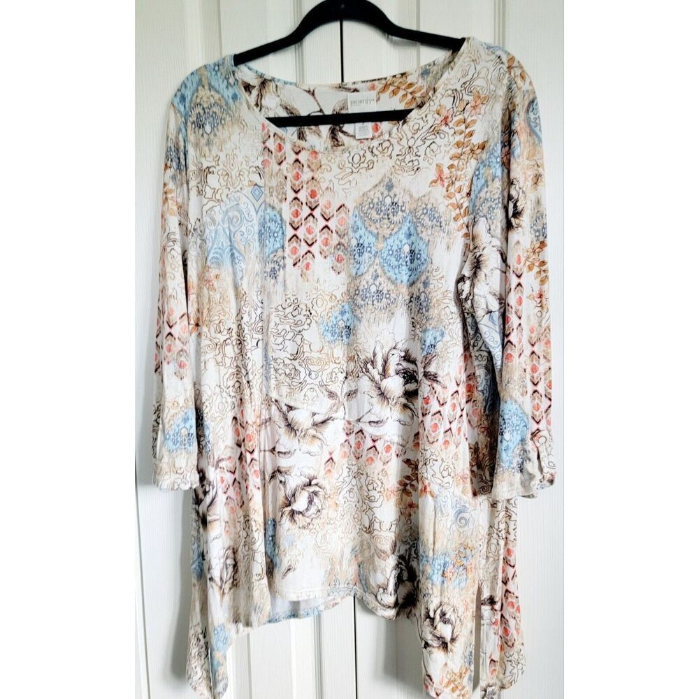 Chico's Zenergy 2 T-Shirt 3/4 Sleeve Pullover Top Multicolor & Design Side Angle